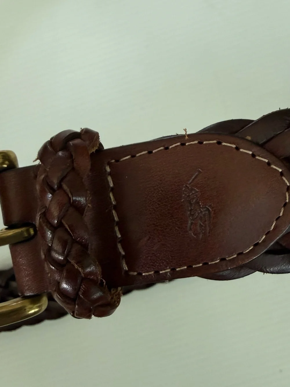 Polo Ralph Lauren Braided Leather Belt Mens Size 38/95 Brass Buckle RL 67